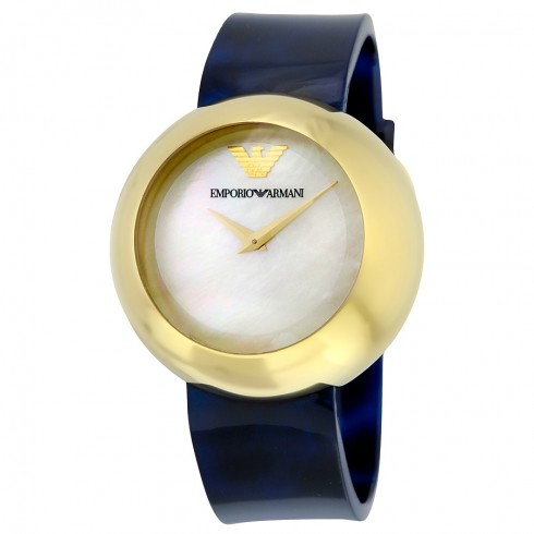 Emporio Armani Fashion Mother Of Pearl Dial Blue Leather Quartz Ladies Watch AR7384 watches