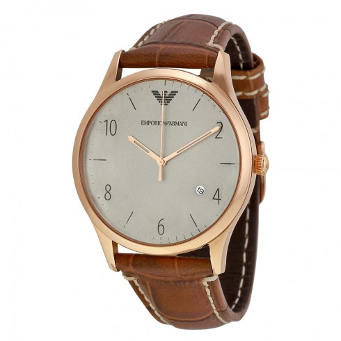 Emporio Armani Grey Dial Cognac Leather Men's Watch AR1866 watches