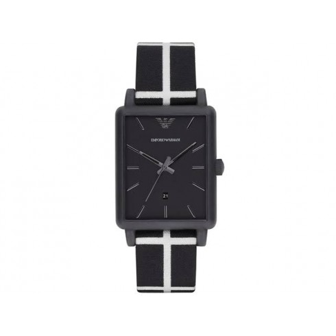 Emporio Armani Luigi Black Dial Black and White Cotton Twill Men's Watch AR1857 watches
