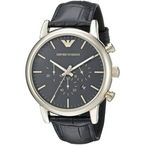 Emporio Armani Luigi Black Dial Chronograph Black Leather Men's Watch AR1917 watches