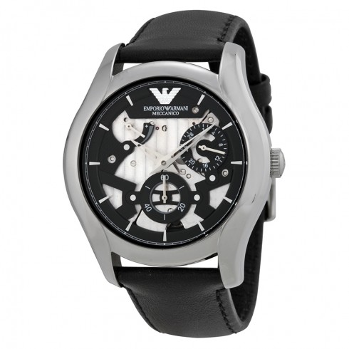 Emporio Armani Meccanico Automatic Black and Grey Dial Leather Men's Watch AR4673 watches