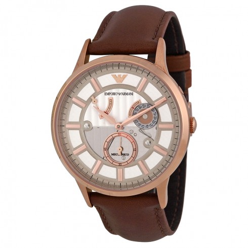 Emporio Armani Meccanico Automatic Silver Dial Brown Leather Men's Watch AR4662 watches