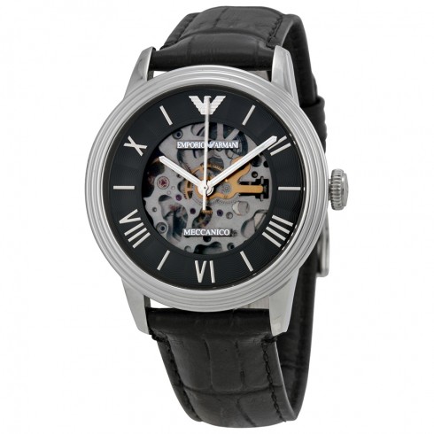 Emporio Armani Meccanico Automatic Skeletal Dial Leather Unisex Watch AR4669 watches