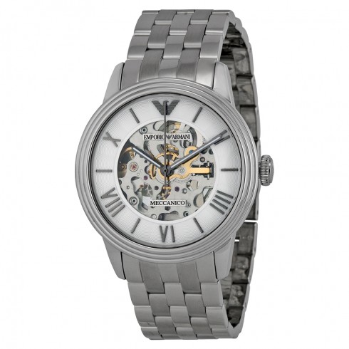 Emporio Armani Meccanico Automatic Skeletal Dial Steel Unisex Watch AR4672 watches