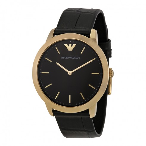 Emporio Armani Retro Black Dial Black Leather Strap Men's Watch AR1742 watches