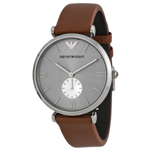Emporio Armani Retro Silver Dial Brown Leather Strap Men's Watch AR1675 watches