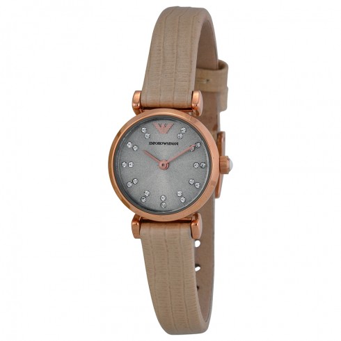 Emporio Armani Retro Warm Grey Dial Beige Leather Strap Ladies Watch AR1687 watches