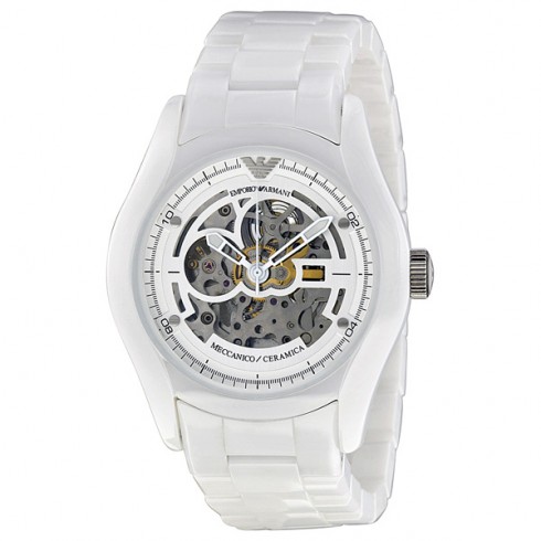 Emporio Armani Skeleton Dial White Ceramic Men's Watch AR1415 watches