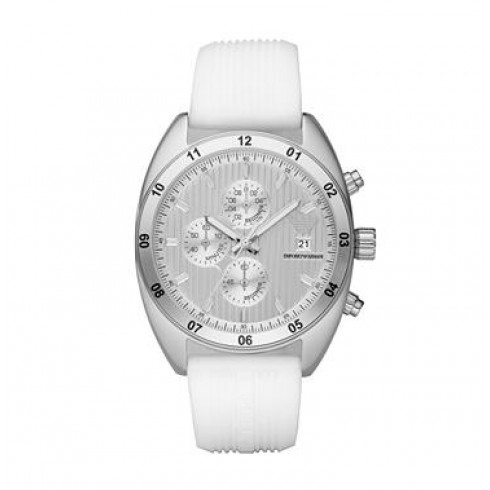 Emporio Armani Sport Chronograh Silver Dial White Silicone Men's Watch AR5929 watches