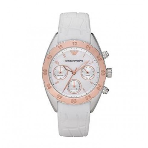 Emporio Armani Sport Chronograh Silver Dial White Silicone Men's Watch AR5938 watches