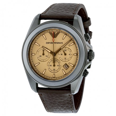 Emporio Armani Sportivo Beige Dial Dark Brown Leather Chronograph Men's Watch AR6070 watches