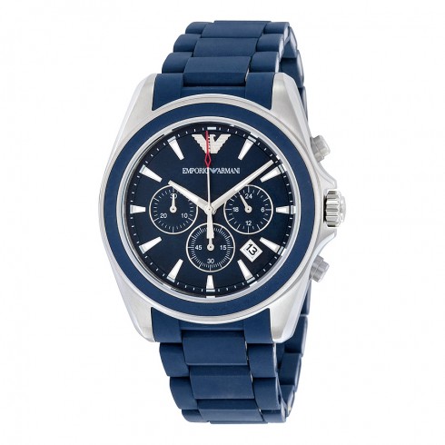 Emporio Armani Sportivo Chronograph Blue Dial Blue Rubber Men's Watch AR6068 watches