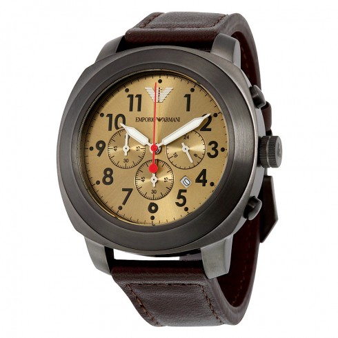 Emporio Armani Sportivo Gold Sunray Dial Brown Leather Men's Watch AR6055 watches