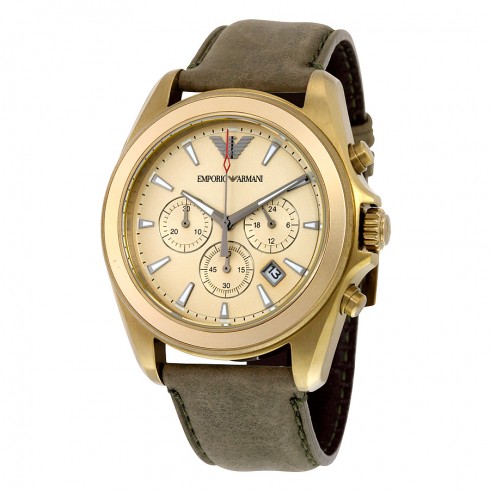 Emporio Armani Sportivo Gold-tone Dial Brown Leather Chronograph Men's Watch AR6071 watches