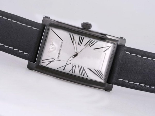 Emporio Armani Super Slim AR2049 Rectangle Mens Black Ostrich Leather Strap Watch watches