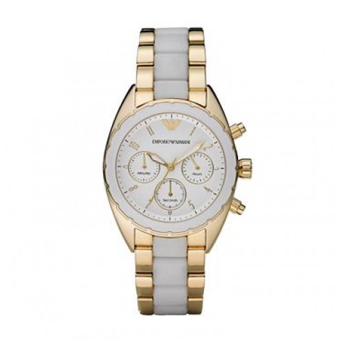 Emporio Armani White Dial Yellow Gold-tone and White Resin Ladies Watch AR5944 watches