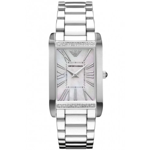 Emporio Armani White Mother of Pearl Dial Diamond Ladies Watch AR3169 watches