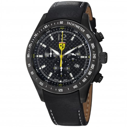 Ferrari Scuderia Carbon Fiber Dial Chronograph Black Leather Men's Watch FE-07-IPGUN-CP-FC watches