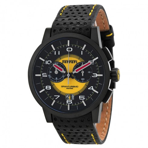 Ferrari Granturismo Chronograph Black and Yellow Dial Black Leather Men's Watch FE-11-IPB-CP-YW watches