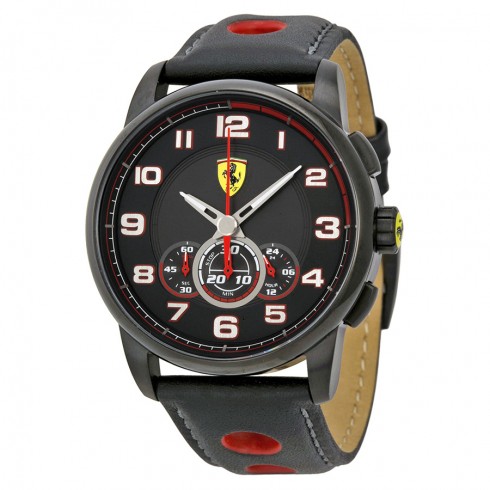 Ferrari Heritage Chronograph Black Dial Black Leather Men's Watch 830059 watches
