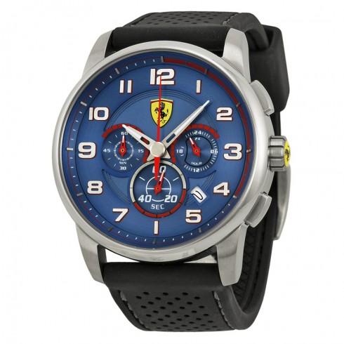 Ferrari Heritage Chronograph Blue Dial Black Silicone Men's Watch 830062 watches