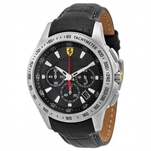 Ferrari Scuderia Chronograph Black Dial Black Leather Men's Watch 0830039 watches