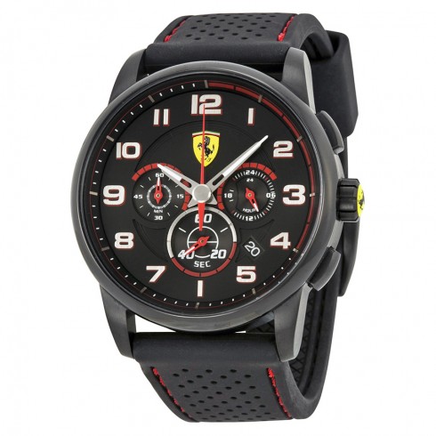 Ferrari Scuderia Heritage Chronograph Black Dial Black Silicone Men's Watch 830063 watches