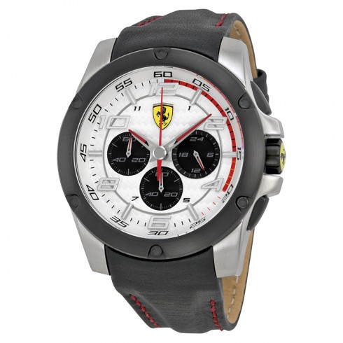 Ferrari Scuderia Paddock Chronograph White Dial Black Leather Men's Watch 830031 watches