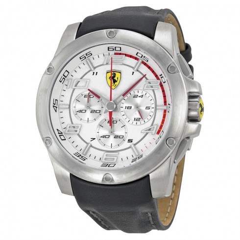Ferrari Scuderia Silver Dial Chronograph Black Leather Men's Watch 830090 watches