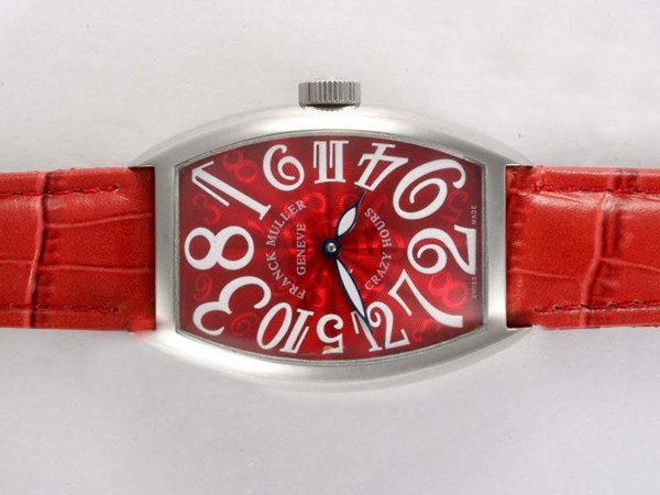 Franck Muller Cintree Curvex 8880 SC DT 5N Red Ostrich Leather Strap Womens Rectangle Watch watches