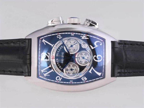 Franck Muller Cintree Curvex Chronograph 8880 CC AT 5N Blue Dial Black Ostrich Leather Strap Watch watches