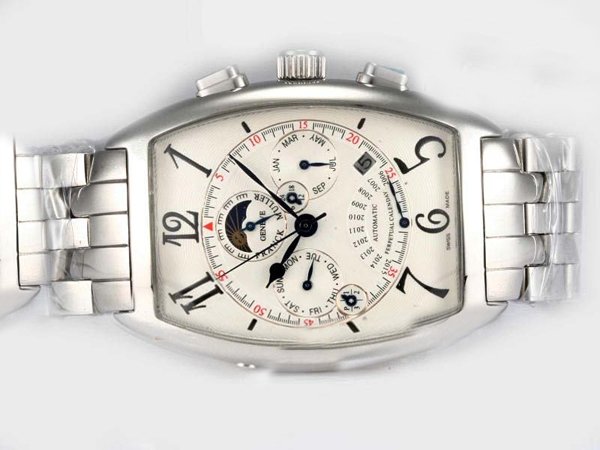 Franck Muller Cintree Curvex Chronograph 9880-CCQP Stainless Steel Case White Dial Watch watches
