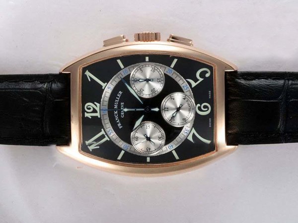 Franck Muller Cintree Curvex Master Calendar 8880 CC MC AT Black Dial Rectangle Rose Gold Case Watch watches
