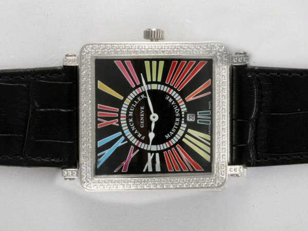 Franck Muller Colour Dreams Collection 6002-CODR-DT Midsize Black Ostrich Leather Strap Square Watch watches