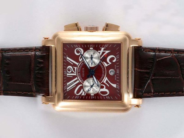 Franck Muller Conquistador Cortez 10000-CC 41x41mm Brown Dial Brown Ostrich Leather Strap Watch watches
