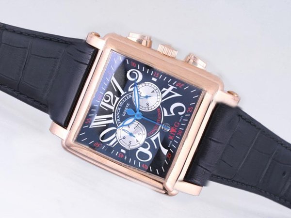 Franck Muller King Conquistador 10000-CC Black Ostrich Leather Strap Blue Dial Square Watch watches