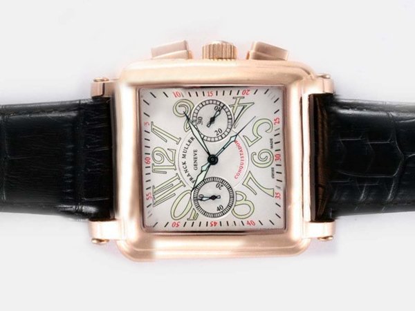 Franck Muller King Conquistador 10000-CC Black Ostrich Leather Strap White Dial Watch watches