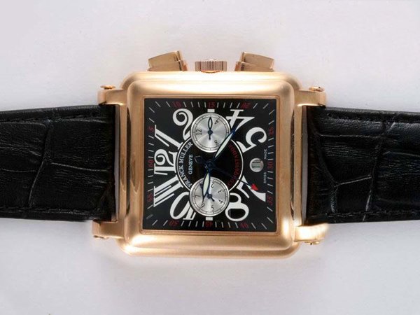 Franck Muller King Conquistador 10000 CC Midsize Black Ostrich Leather Strap 41x41mm Watch watches