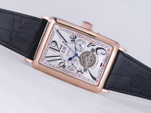 Franck Muller Long Island 1200-CC-AT Rectangle Black Ostrich Leather Strap Mens Watch watches