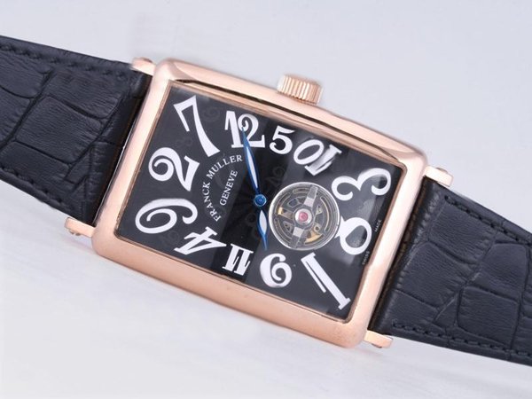 Franck Muller Long Island 1200-S6-GG Black Ostrich Leather Strap Black Dial 38x52mm Watch watches