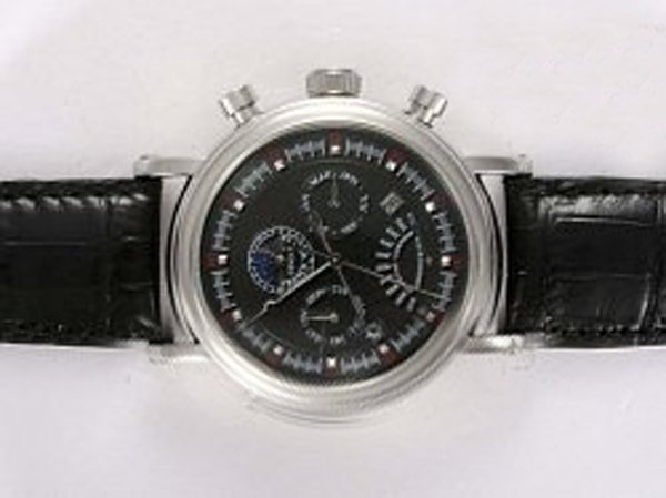 Franck Muller Long Island 7008 CC CF Midsize Black Ostrich Leather Strap Round Watch watches