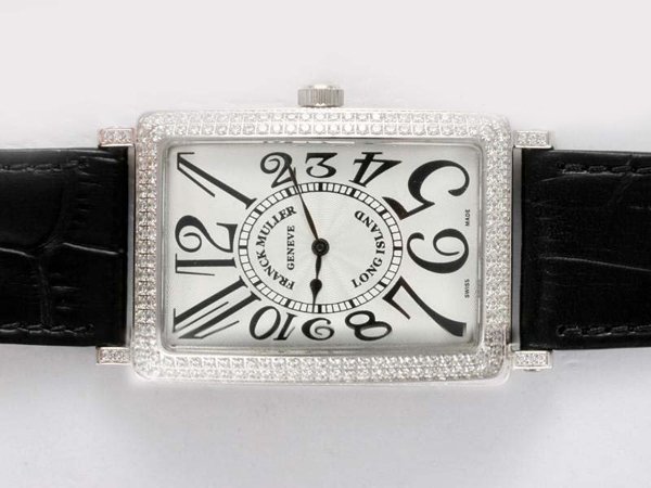 Franck Muller Long Island 920 QZ P Midsize Stainless Steel Bezel Black Ostrich Leather Strap Watch watches