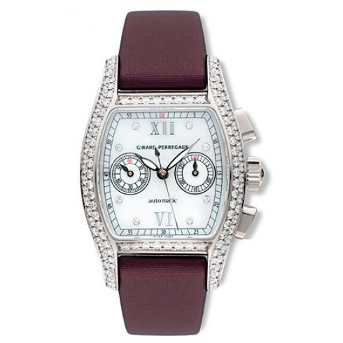 Girard Perregaux Richeville Diamond 18kt White Gold Burgundy Satin Ladies Watch 02650-D0-Q53-72M7 watches