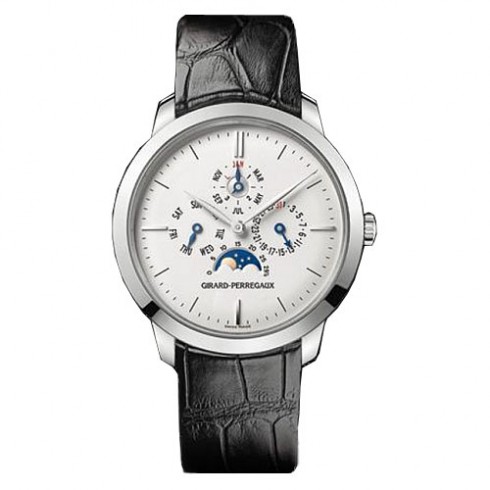 Girard Perregaux 1966 Silver Dial Moon Phase 18K White Gold Automatic Men's Watch 90535-53-131-BK6A watches