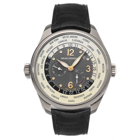 Girard Perregaux Worldwide Time Control 18kt White Gold Black Crocodile Men's Watch 49850-53-251-BA6D watches