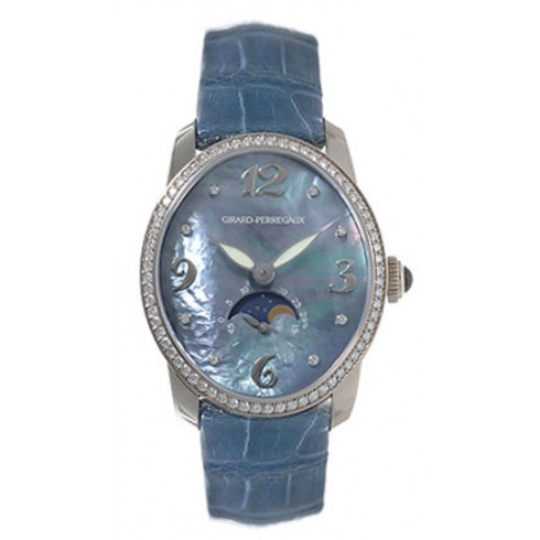 Girard Perregaux Cats Eye Diamond 18kt White Gold Blue Leather Ladies Watch 80490-D53-A261-CK4 watches