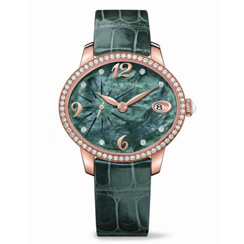 Girard Perregaux Cats Eye Green Mother of Pearl 18kt Rose Gold Diamond Leather Ladies Watch 80484D52A661-BK6A watches