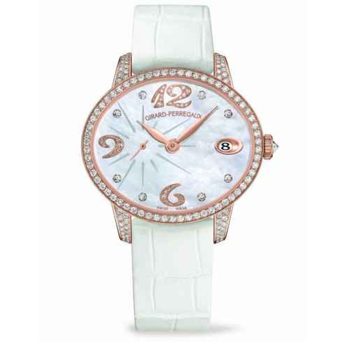 Girard Perregaux Cats Eye Mother of Pearl 18kt Pink Gold Diamond Leather Ladies Watch 80484D52P762-BK7A watches
