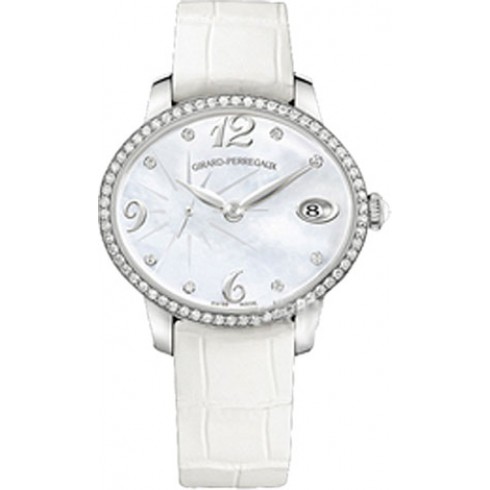Girard Perregaux Cats Eye Mother of Pearl Dial 18kt White Gold Leather Ladies Watch 80484D53A761-BK7A watches