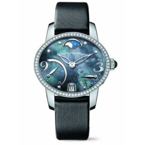 Girard Perregaux Cat's Eye Mother of Pearl Moonphase Diamond Dial 18K White Gold Ladies Watch 80485D53A661-JK6A watches